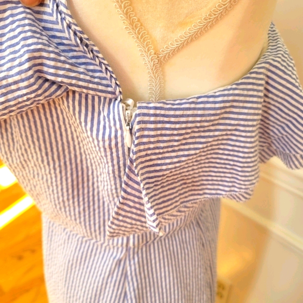 🆕️ J. Crew One Shoulder Ruffle Dress Seersucker 8 - Picture 8 of 9
